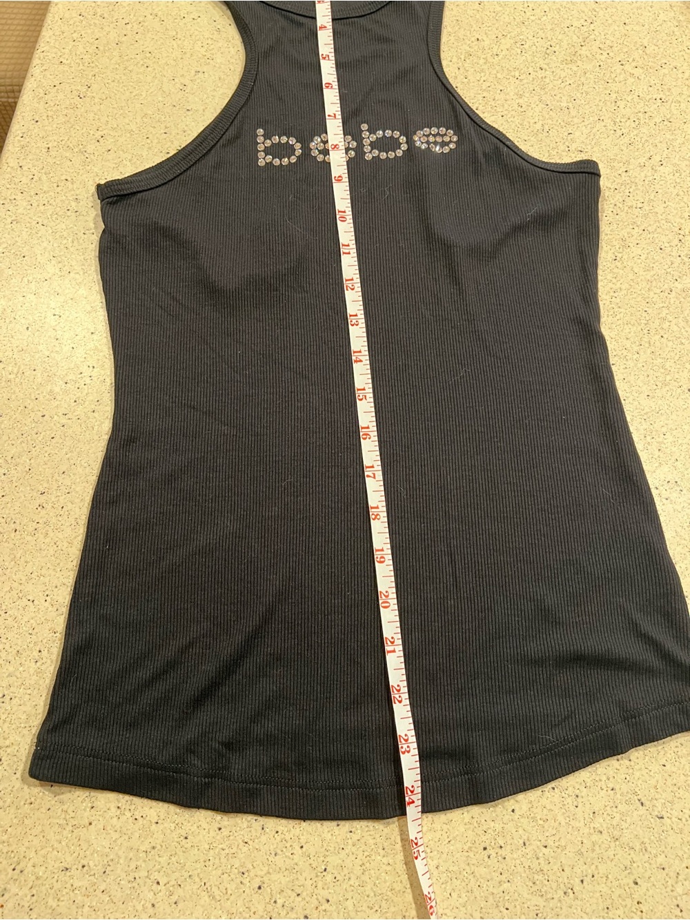 bebe Black Ribbed Tank with Rhinestone Logo - Picture 7 of 7